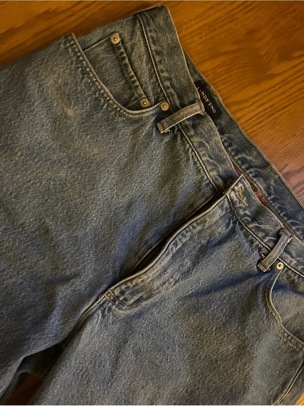 Lands' End Men's Straight Jeans in Light Blue Denim with Flannel Lining